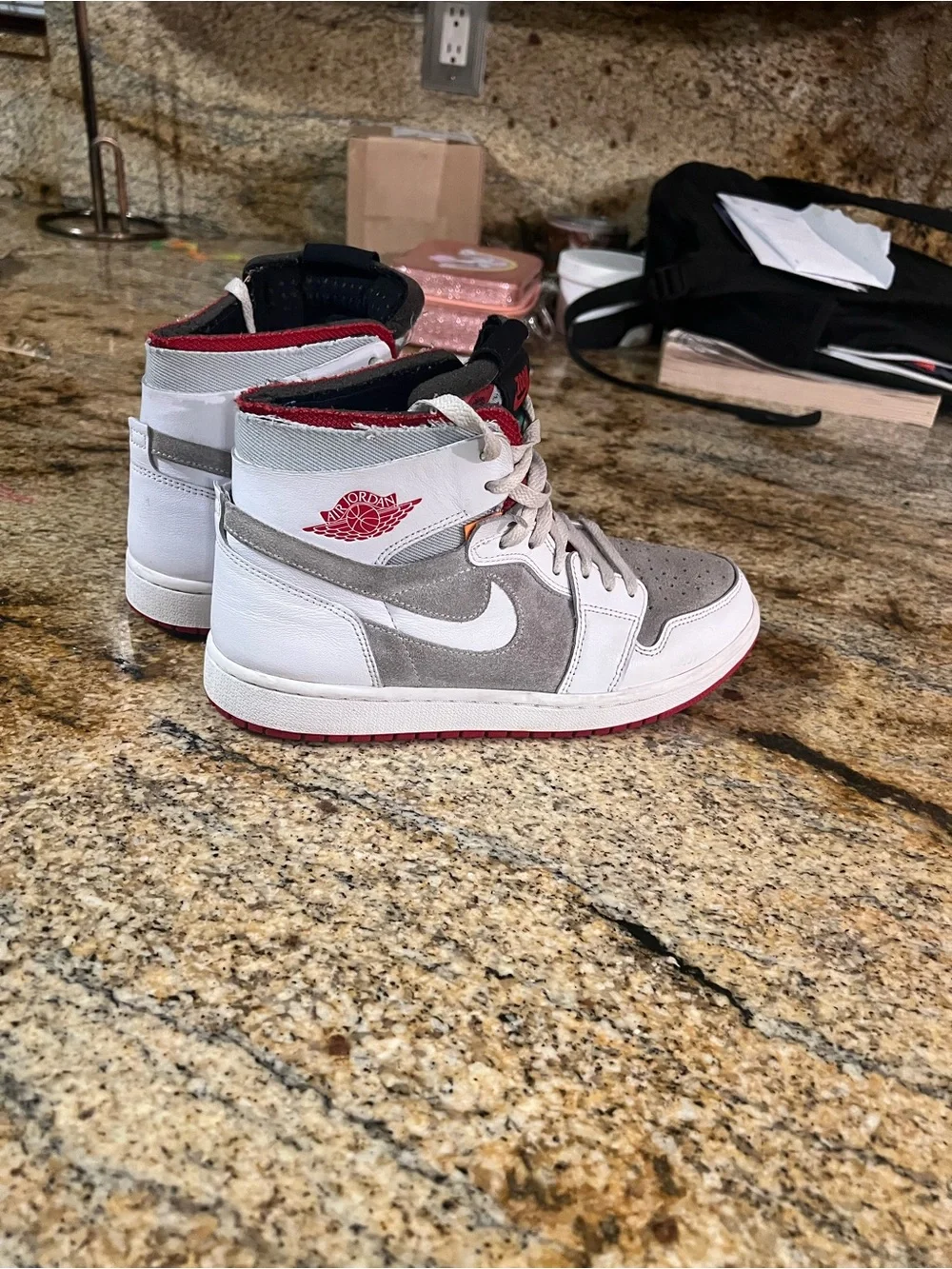 Jordan Air 1 High Top - White, Gray & Red Accents